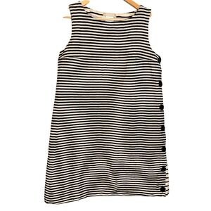 S Max Mara‎ Striped Sleeveless Shift Dress Navy White Button Side Size 10